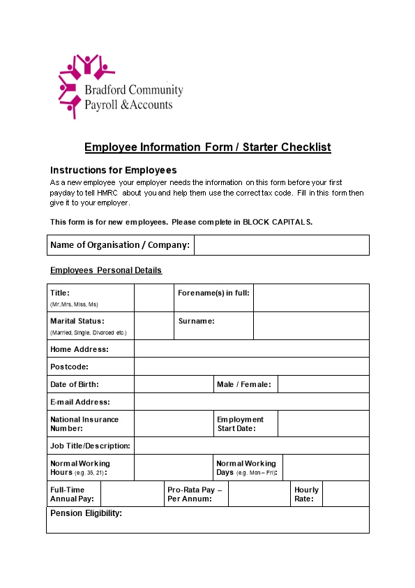 Employee Information Form / Starter Checklist