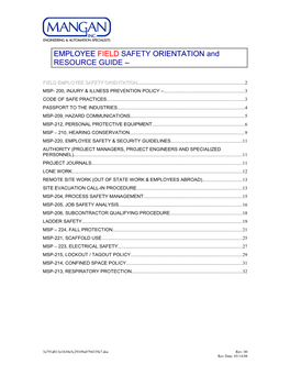 EMPLOYEEFIELD SAFETY ORIENTATION And