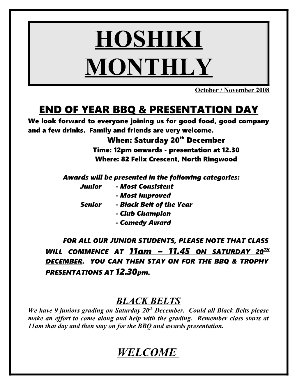End of Year Bbq & Presentation Day