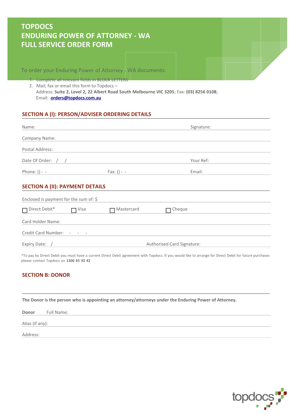 Enduring Power of Attorney- Wa Fullserviceorderform Page 1 of 4