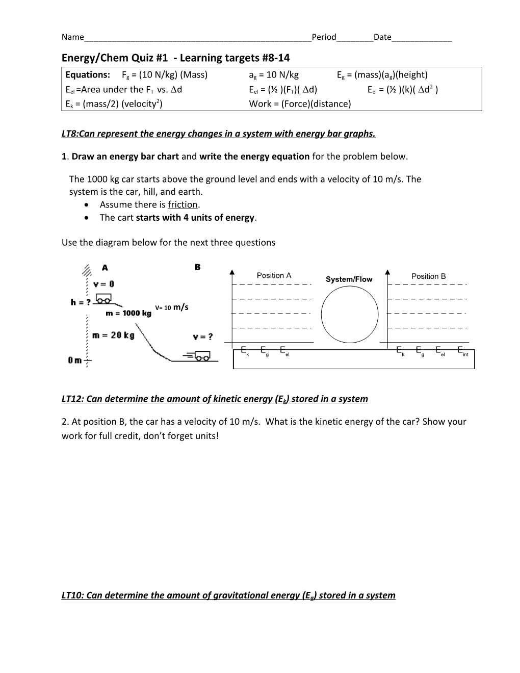 Energy/Chem Quiz #1 - Learning Targets #8-14