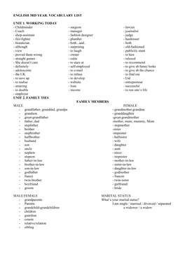 English 3Rd Year. Vocabulary List