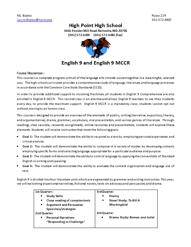 English 9 and English 9 MCCR