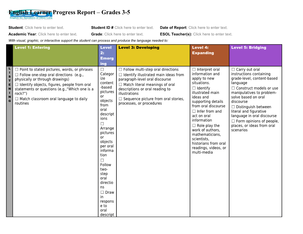 English Learner Progress Report Grades 3-5