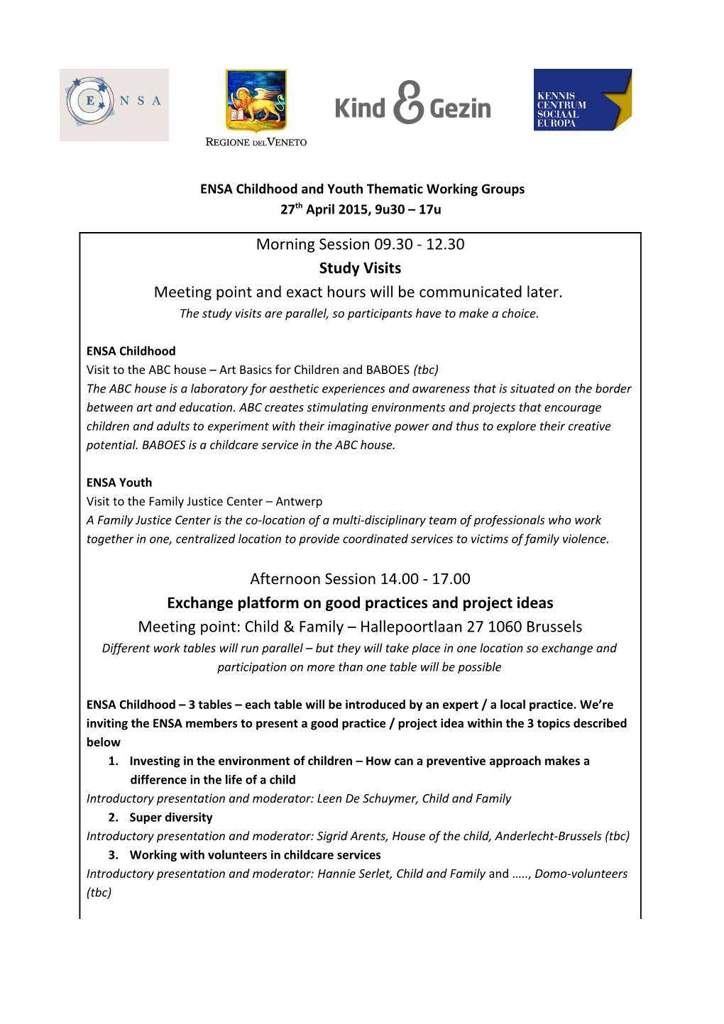 ENSA Childhood and Youth Thematic Working Groups 27Th April2015, 9U30 17U