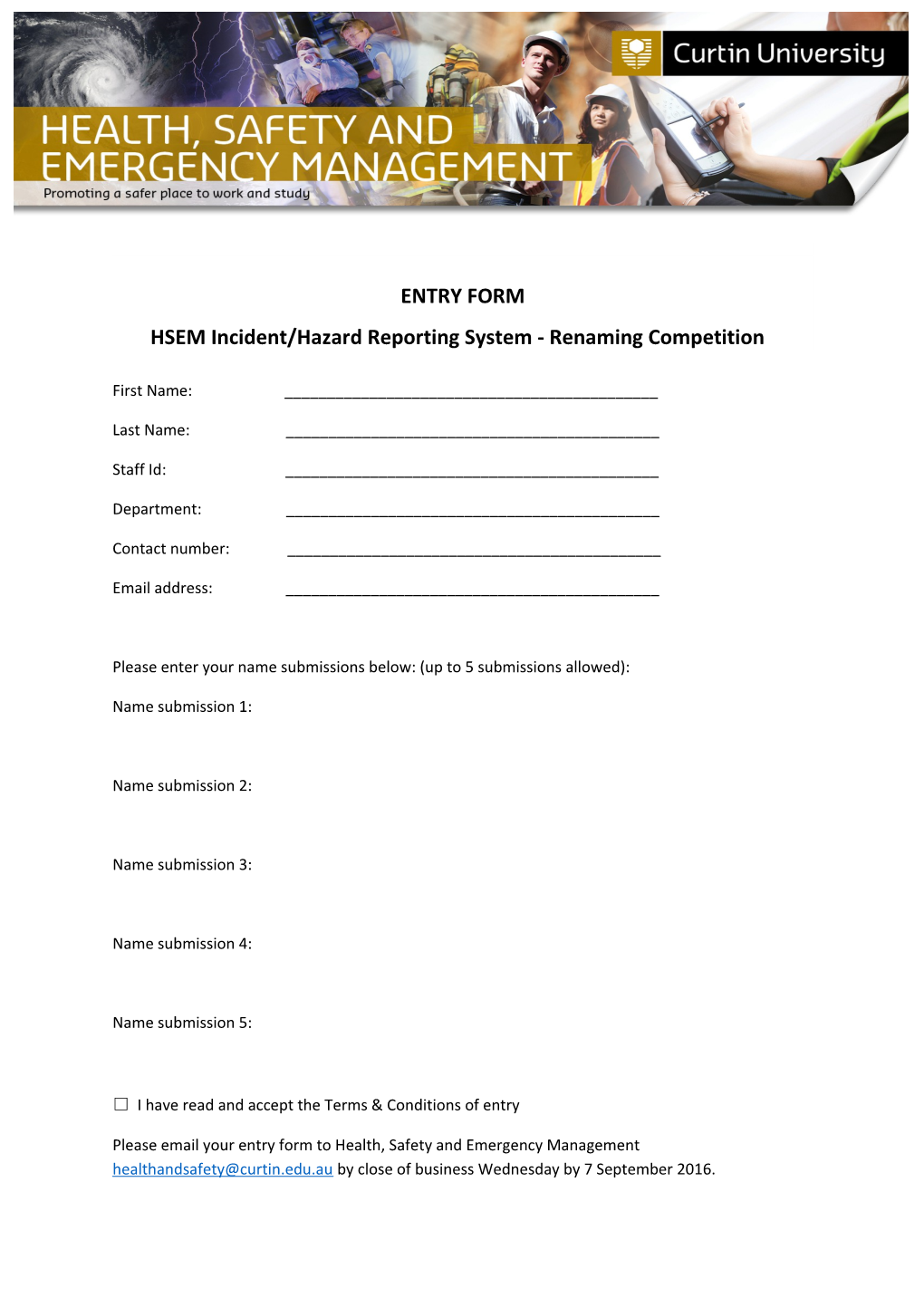 ENTRY FORM HSEM Incident/Hazard Reporting System - Renaming Competition