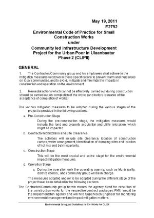 Environmental Code of Practice for Small Construction Works