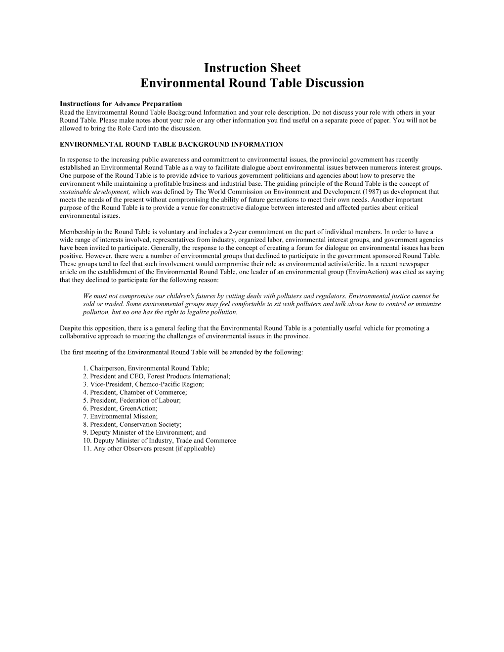 Environmental Round Table Discussion