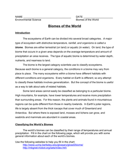 Environmental Sciencebiomes of the World