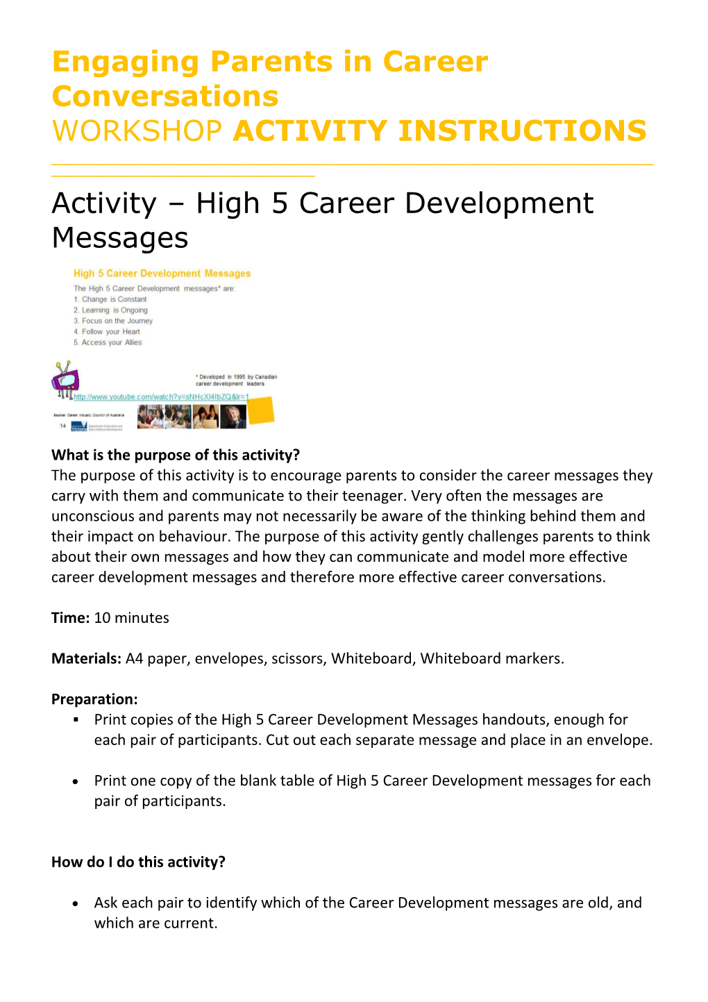 Epicc Activity - High 5 Career Development Messages