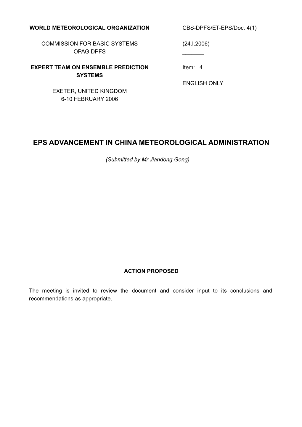 EPS Advancement in China Meteorological Administration