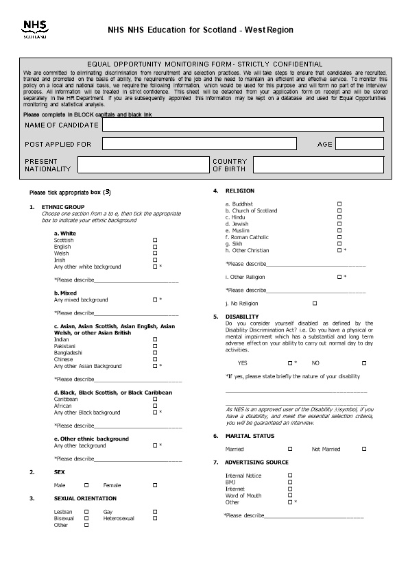 Equal Opportunity Monitoring Form - Strictly Confidential