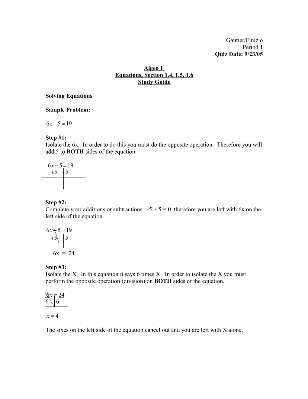 Equations, Section 1.4, 1.5, 1.6