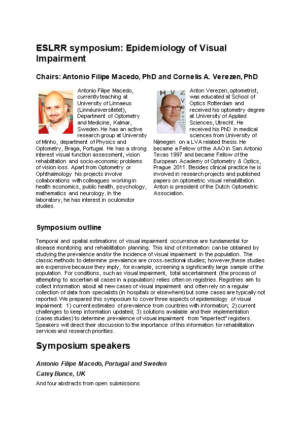 ESLRR Symposium: Epidemiology of Visual Impairment