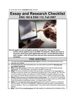 Essay and Research Checklist