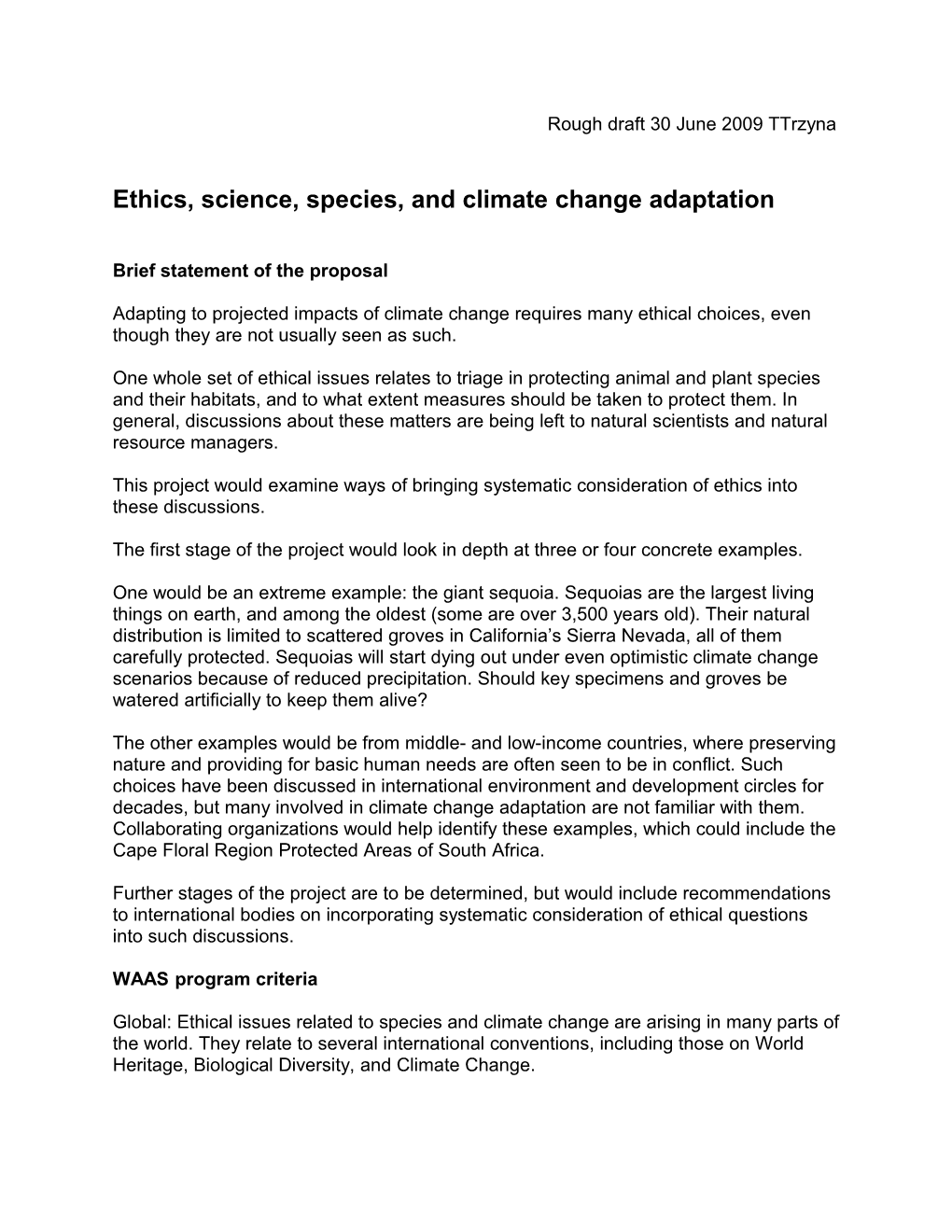 Ethics, Science, Species, and Climate Change Adaptation