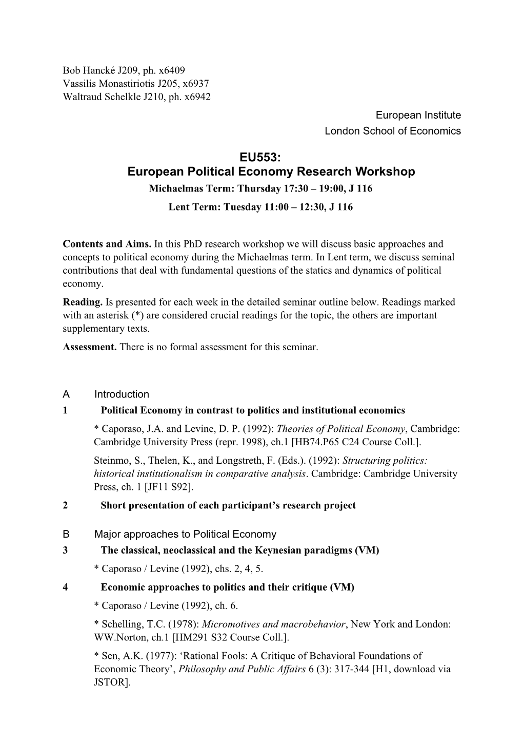 EU553: European Political Economy Research Workshop