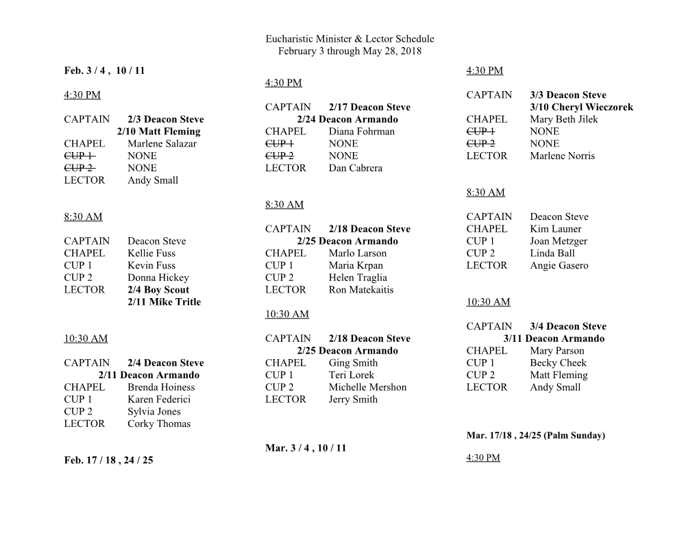 Eucharistic Minister & Lector Schedule