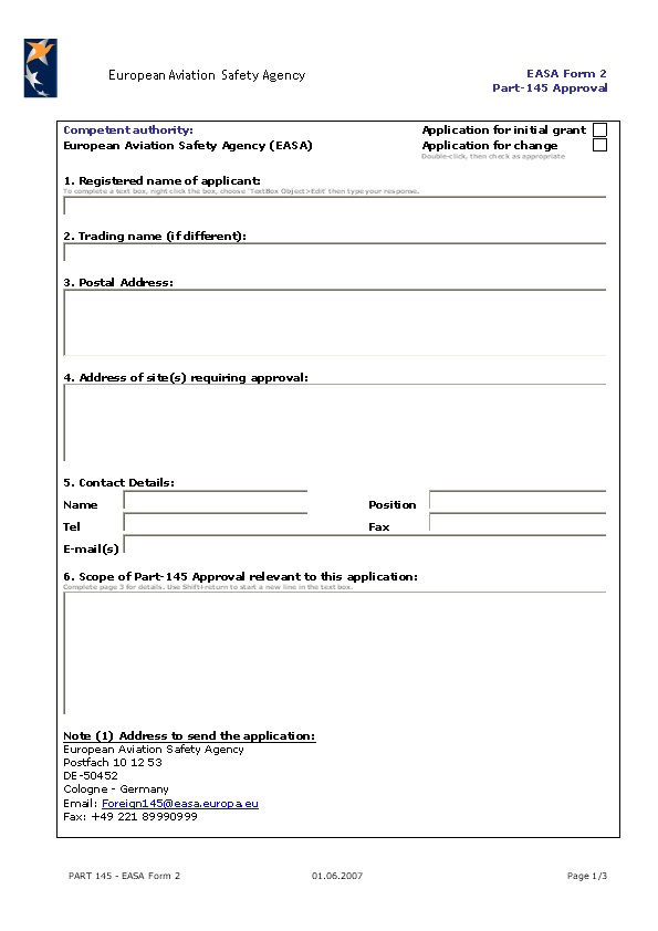 European Aviation Safety Agencyeasa Form 2Part-145 Approval