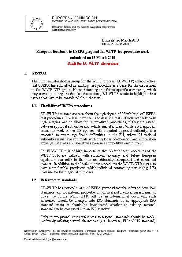 European Feed Back to USEPA Proposal for WLTP Test Procedure Work