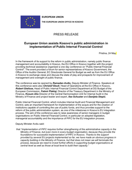 European Union Assists Kosovo S Public Administration in Implementation of Public Internal