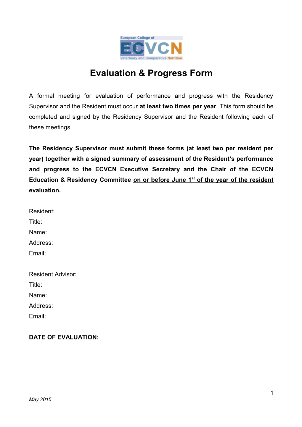 Evaluation & Progress Form