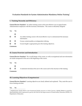 Evaluation Standards for System Administration Mandatory Online Training 1
