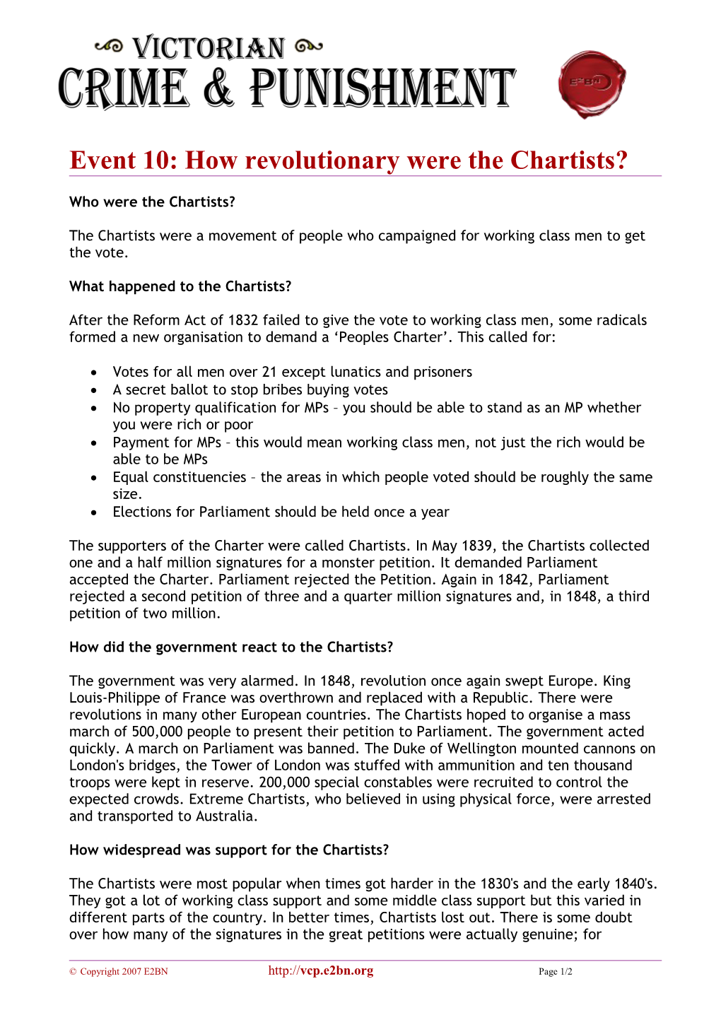 Event 10: How Revolutionary Were the Chartists?