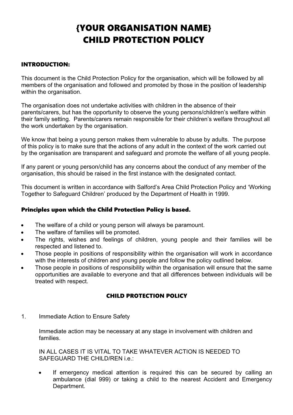 Example of Child Protection Policy for Voluntary Organizations Appendix 3