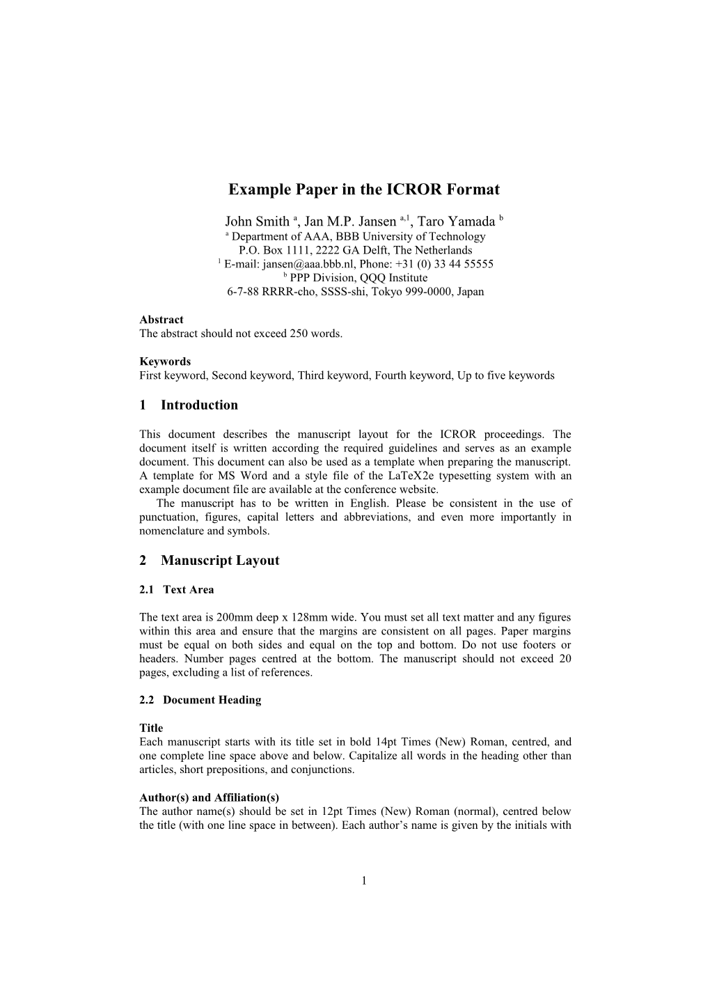 Example Paper in the ICROR Format