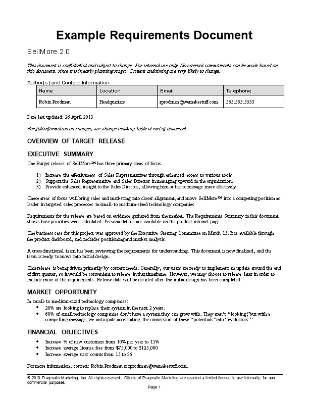 Example Requirements Document