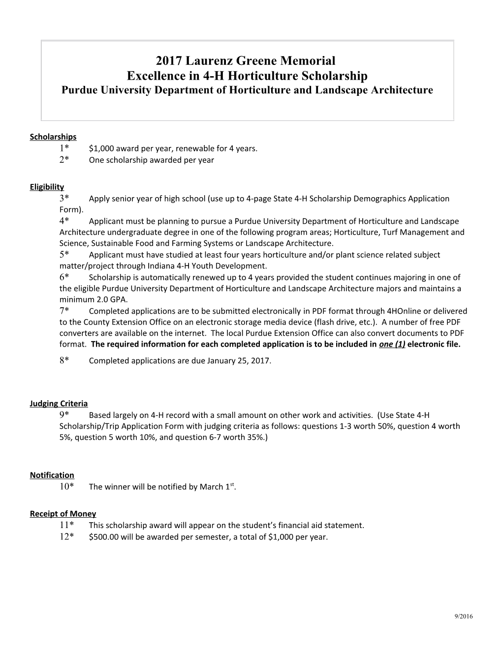 Excellence in 4-H Horticulture Scholarship