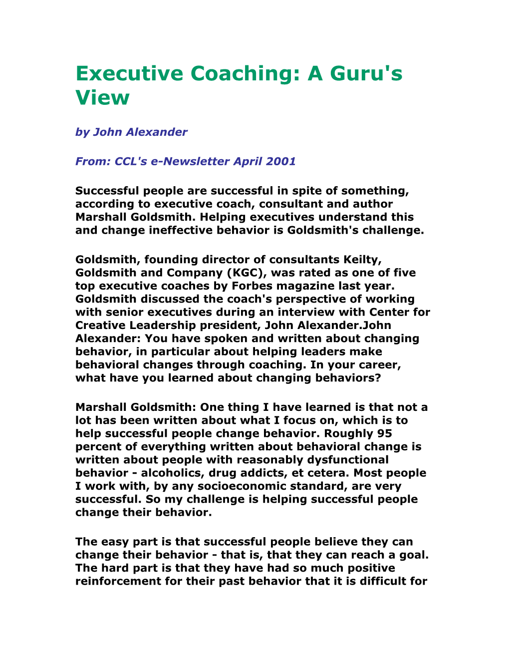 Executive Coaching: a Guru's View