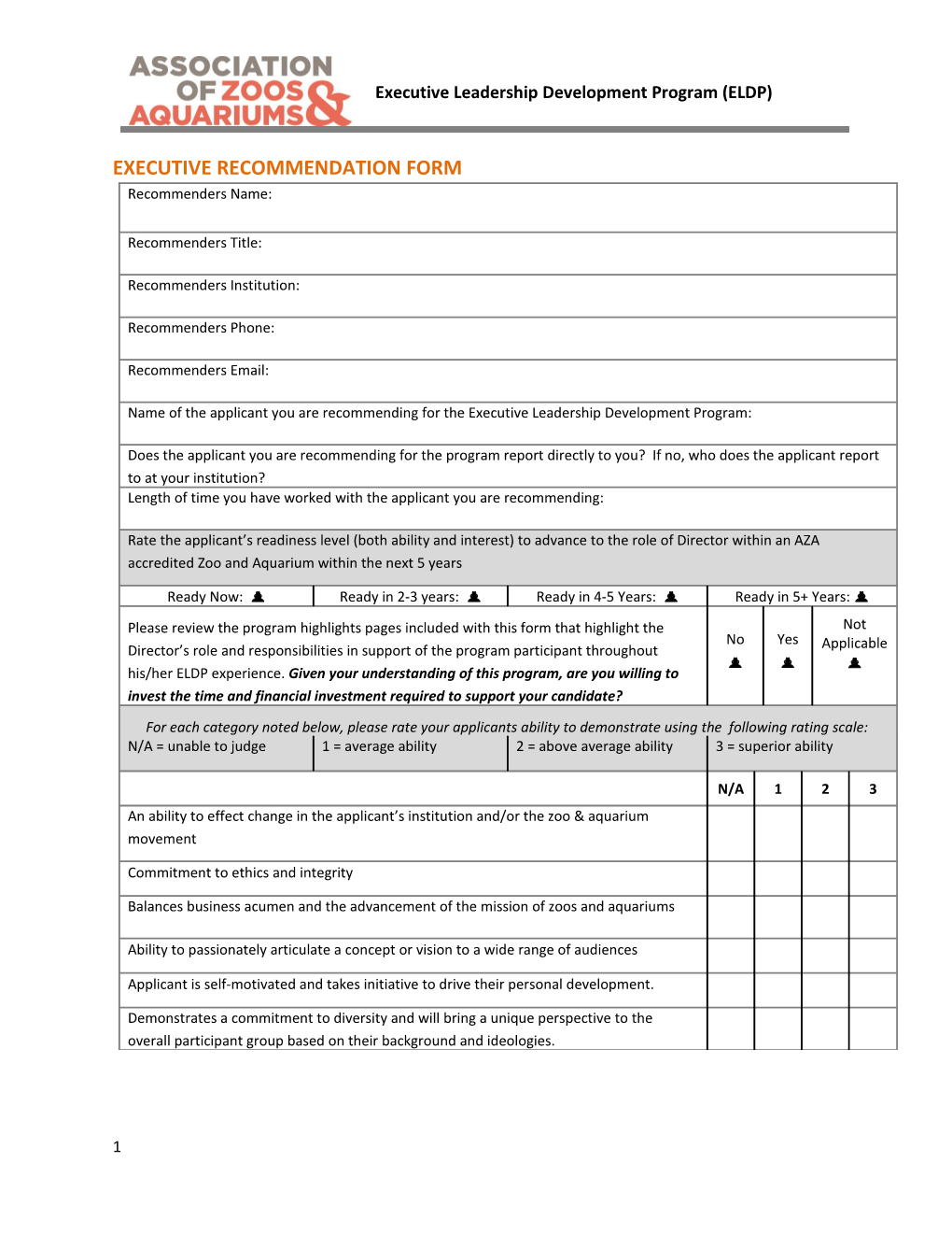 Executive Recommendation Form Continued