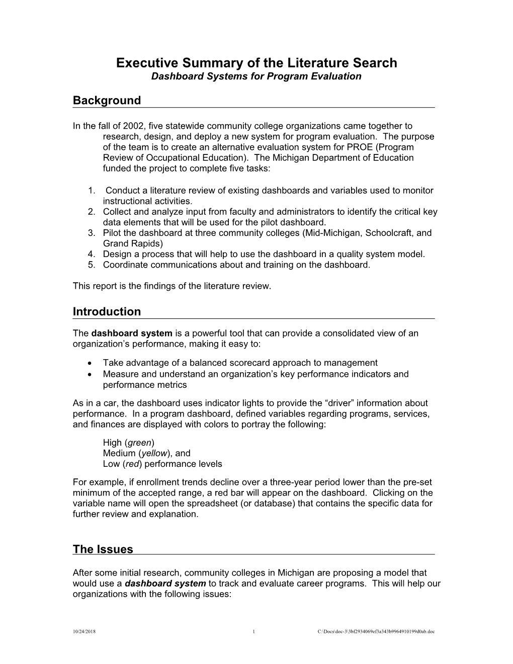 Executive Summary on Lit Search 2 Pages