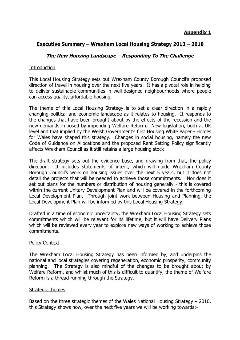 Executive Summary Wrexham Local Housing Strategy 2013 2018