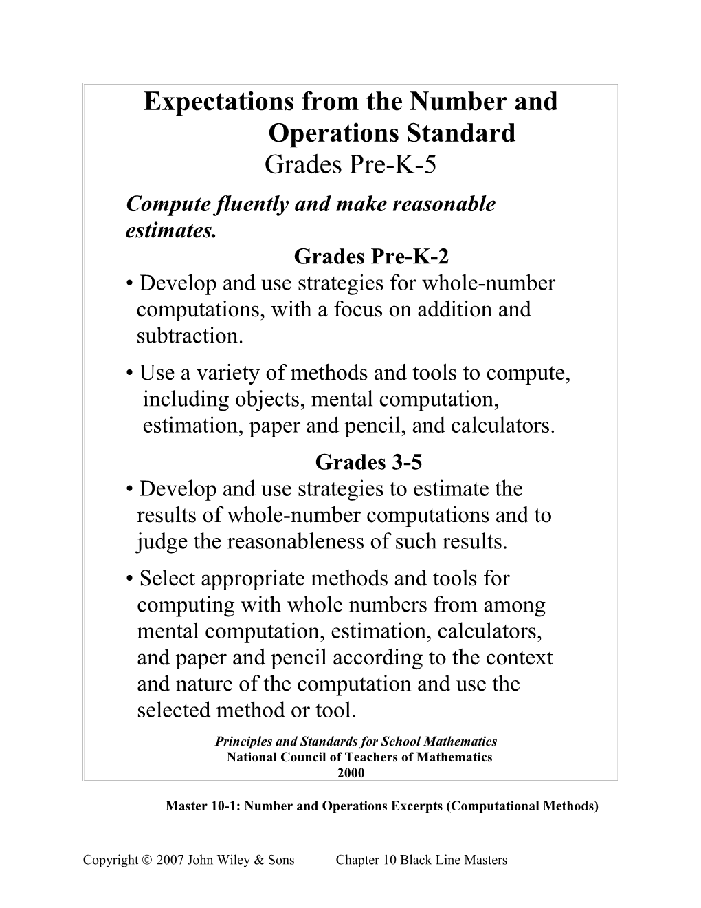 Expectations from the Number and Operations Standard