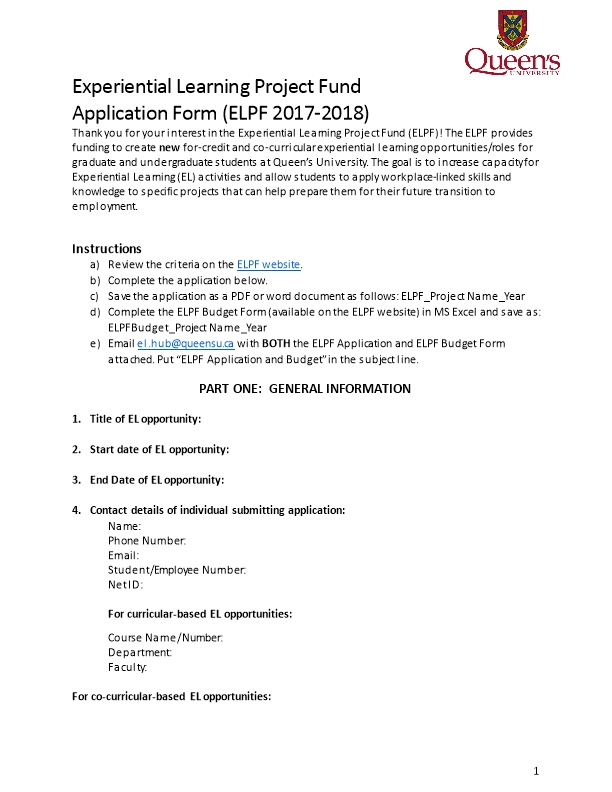Experiential Learning Project Fund Application Form (ELPF 2017-2018)