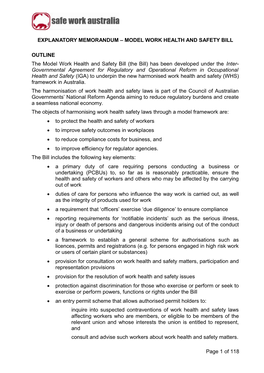 Explanatory Memorandum - Model Work Health and Safety Act