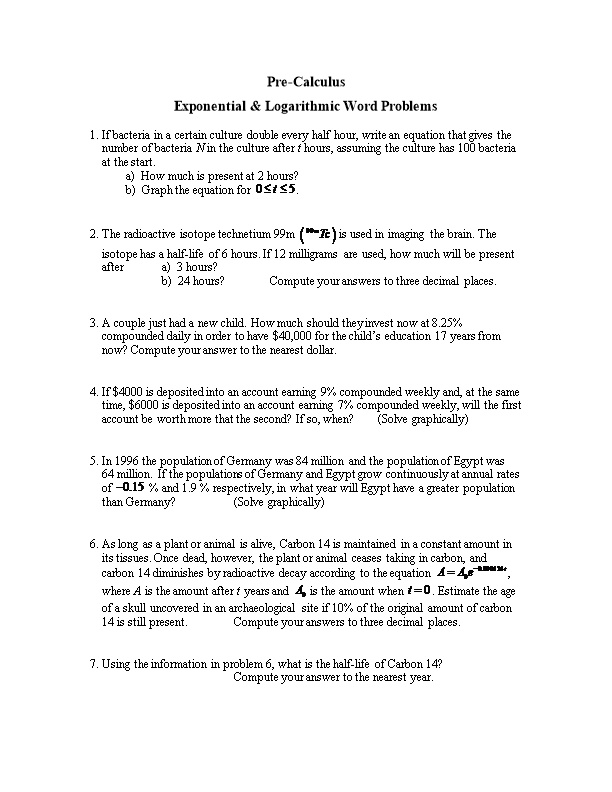 Exponential & Logarithmic Word Problems