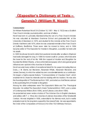Expositor S Dictionaryof Texts Genesis (William R. Nicoll)