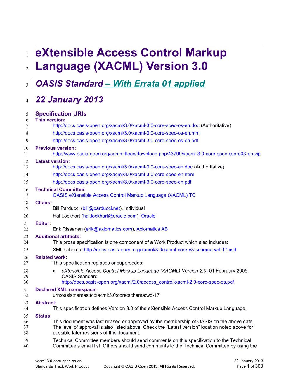 Extensible Access Control Markup Language (XACML) Version 3.0