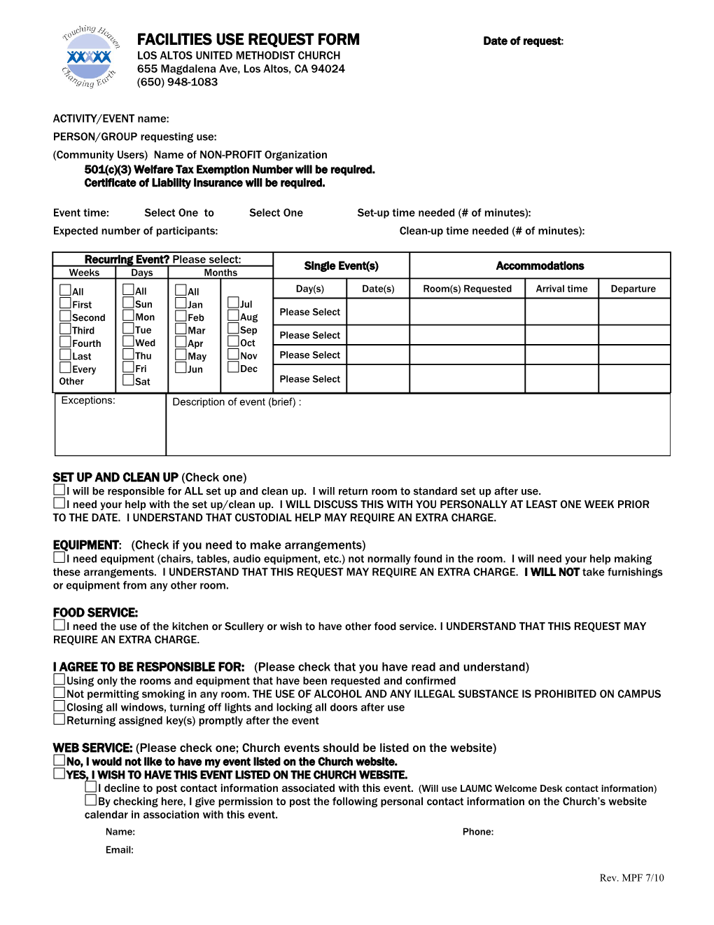 Facilities Use Request Form