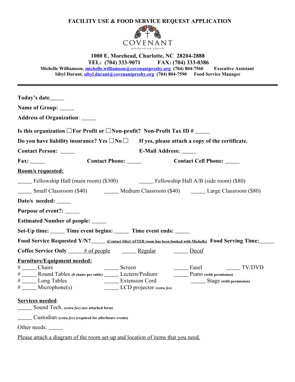 Facility Use & Food Service Request Application