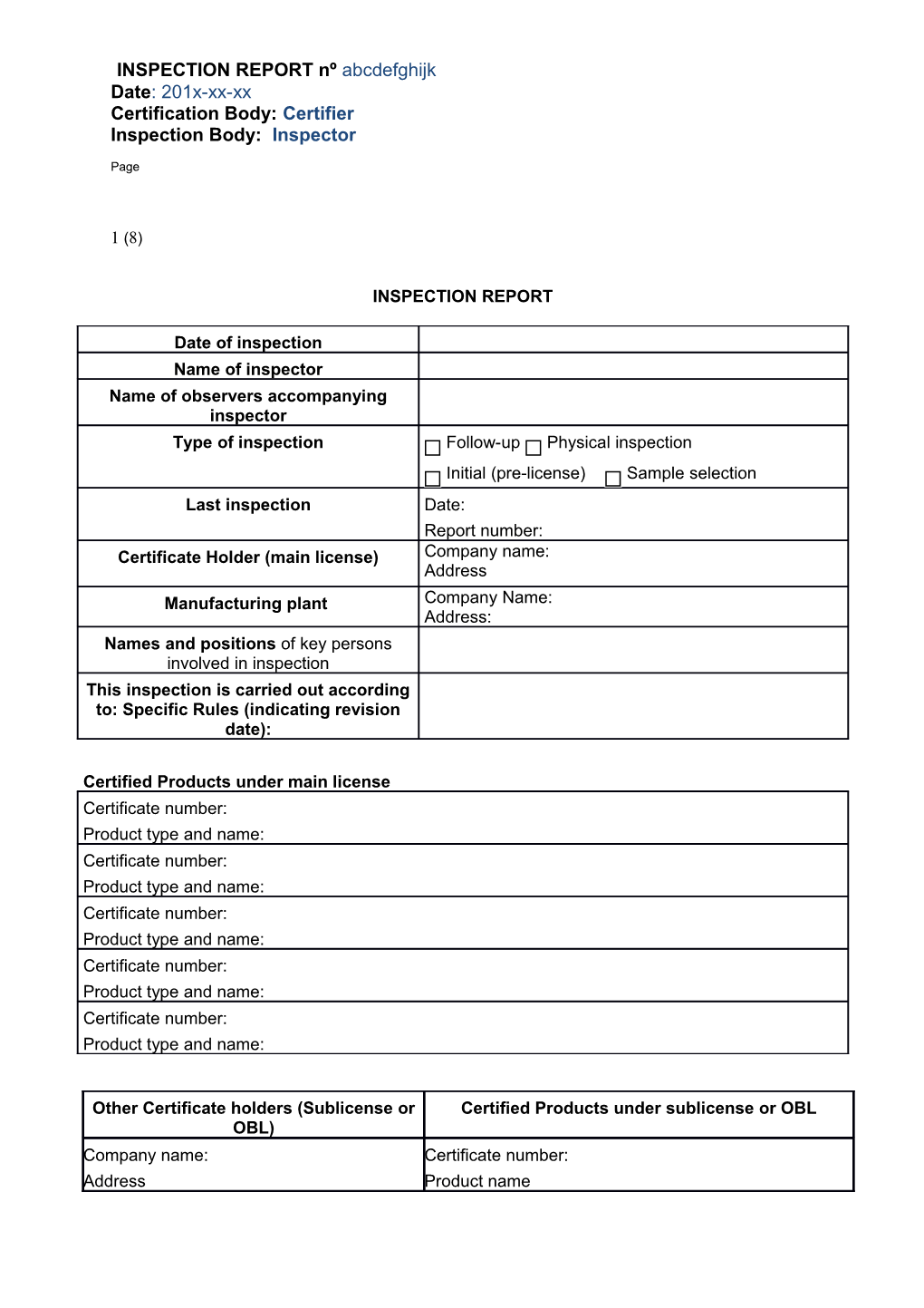 Factory Production Control Inspection Report