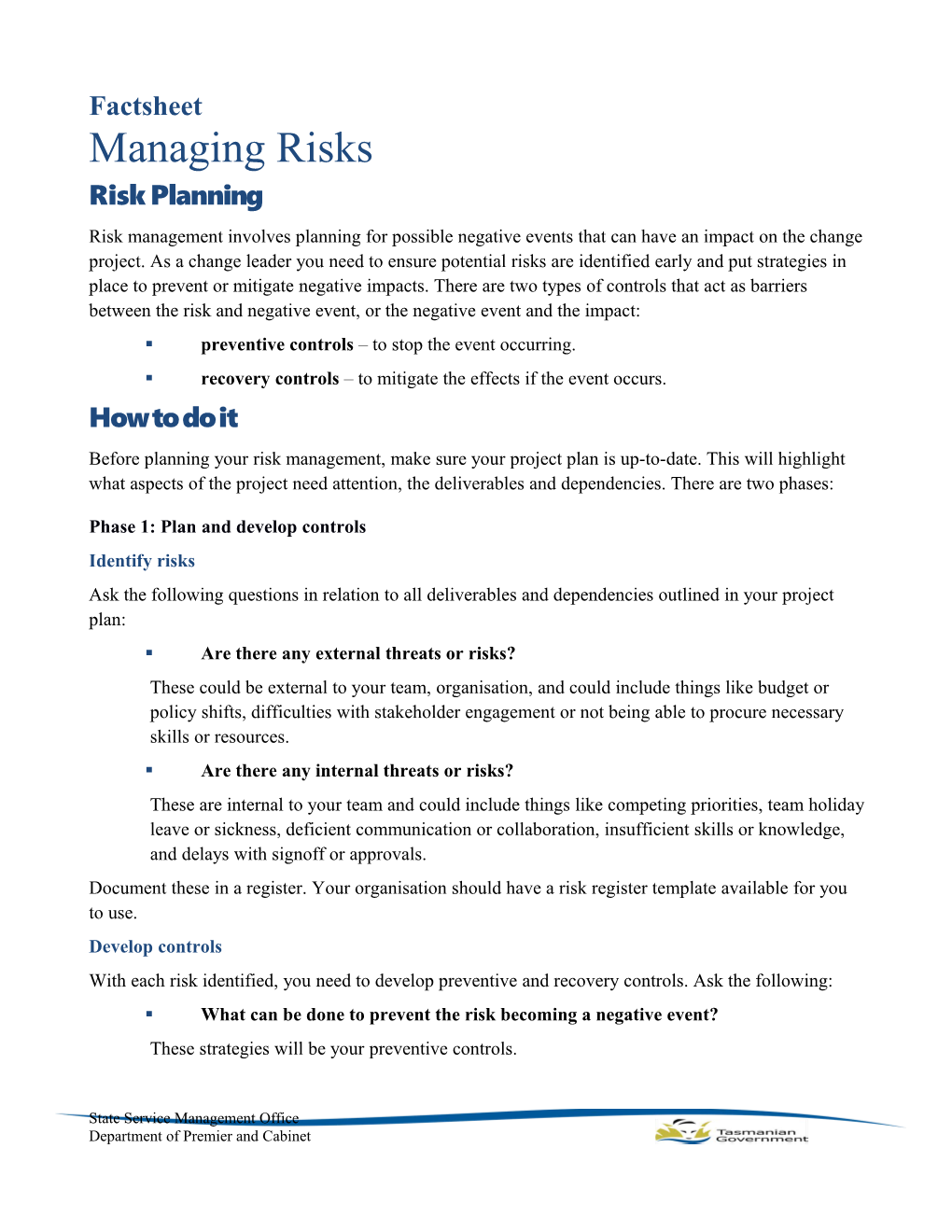 Factsheet: Managing Risks