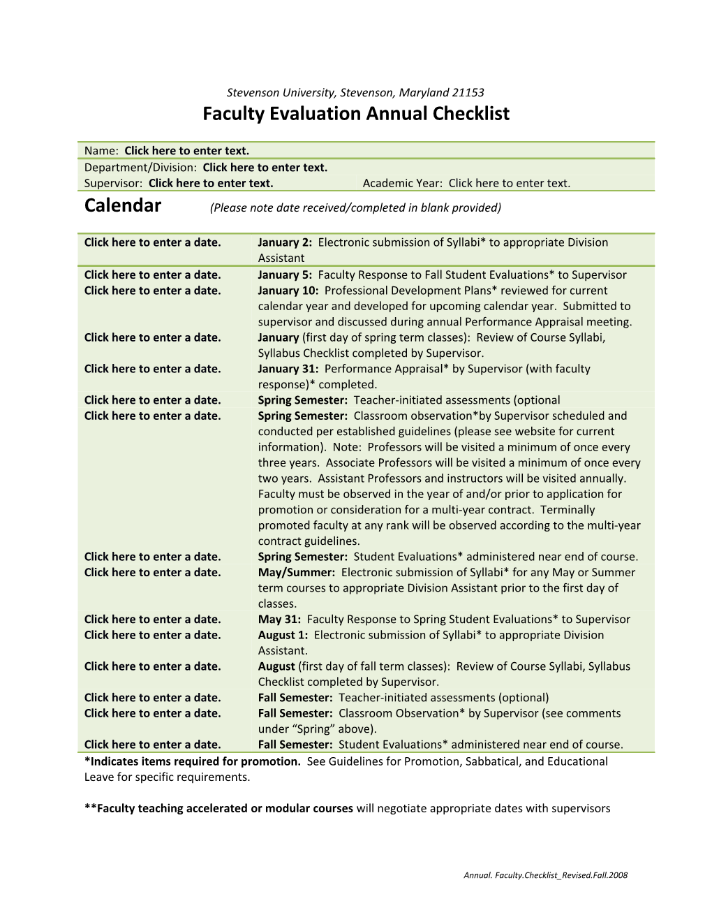 Faculty Evaluation Annual Checklist