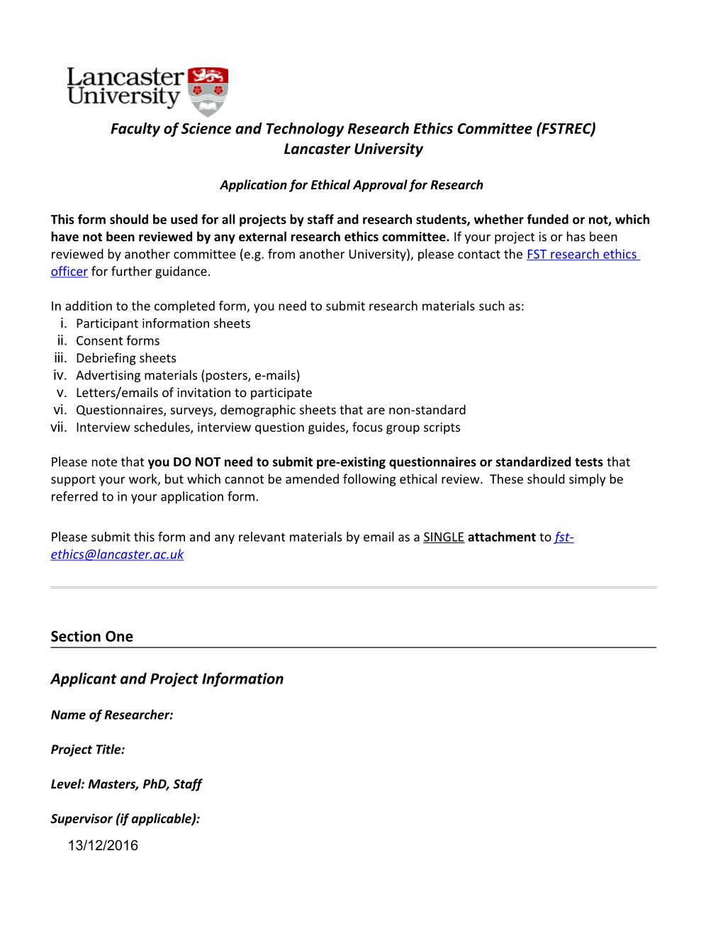 Faculty of Science and Technology Research Ethics Committee (FSTREC)