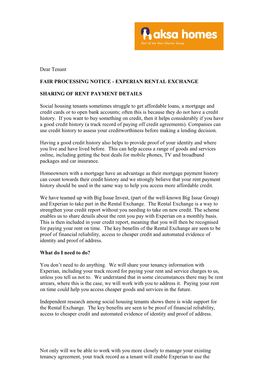 Fair Processing Notice - Experian Rental Exchange