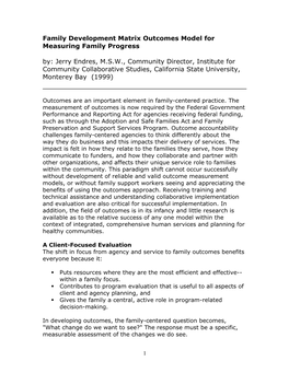 Family Development Matrix Outcomes Model For